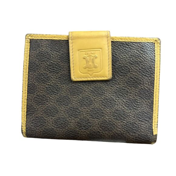 Vintage CELINE Gamaguchi Wallet Macadam Beige PVC x Leather - Picture 1 of 9
